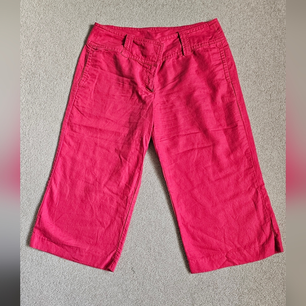 J. Crew Wide Leg Gaucho Cropped Pants, Coral, Linen Blend, Sz 6